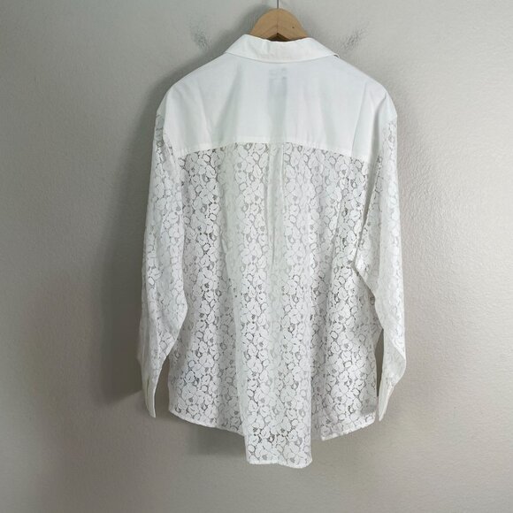 NEW Gap Womens Large White Lace Bib Big Shirt Button Up Long Sleeve Blouse Top - Picture 15 of 16